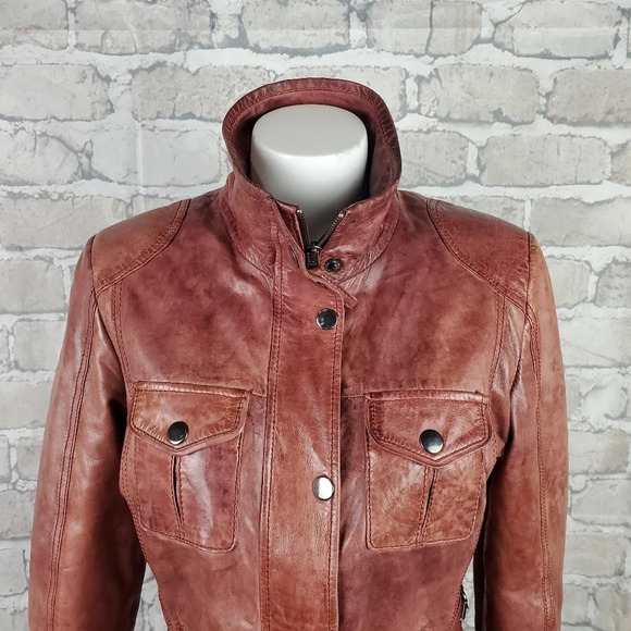Di Capra Int Moto  Leather Jacket Mottled Two Tone Oxblood Size Small - Picture 4 of 16
